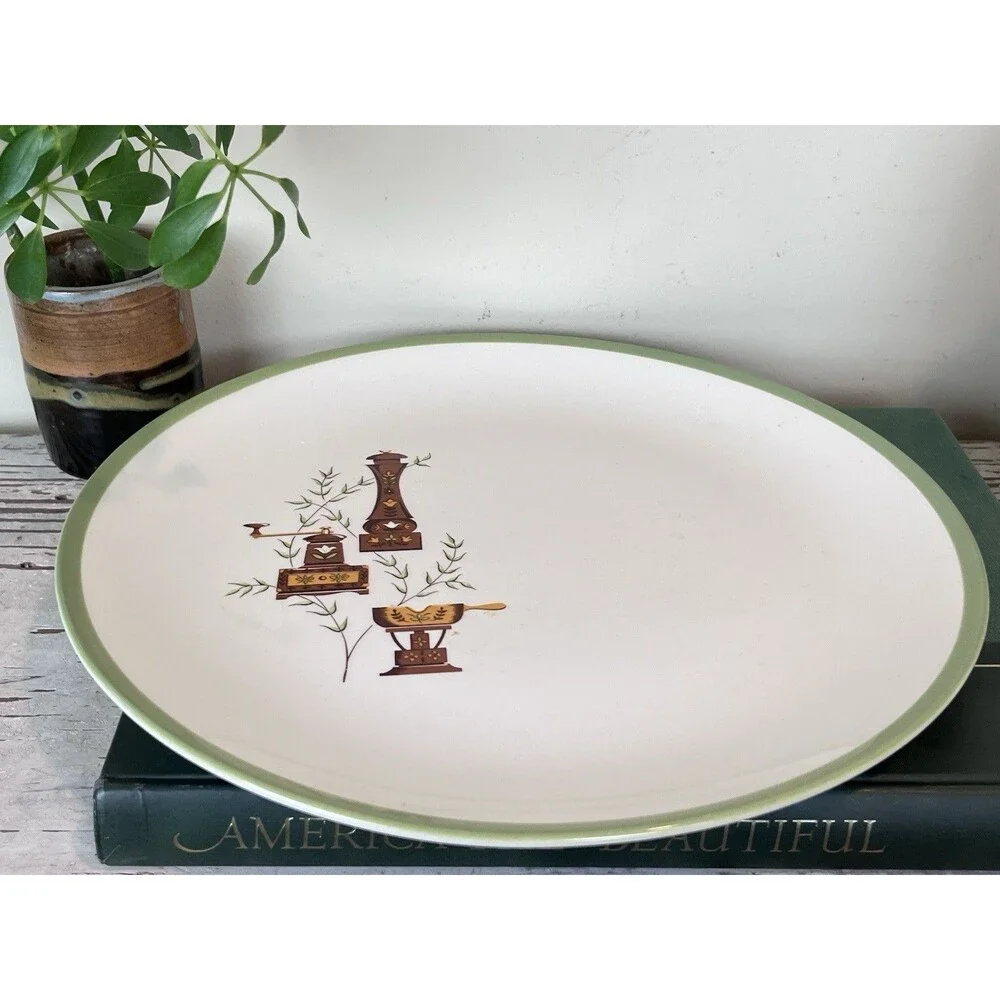 Vintage Kitschy Kitchen White Platter Plate Cottage Farmhouse Feel 12/5” Decor